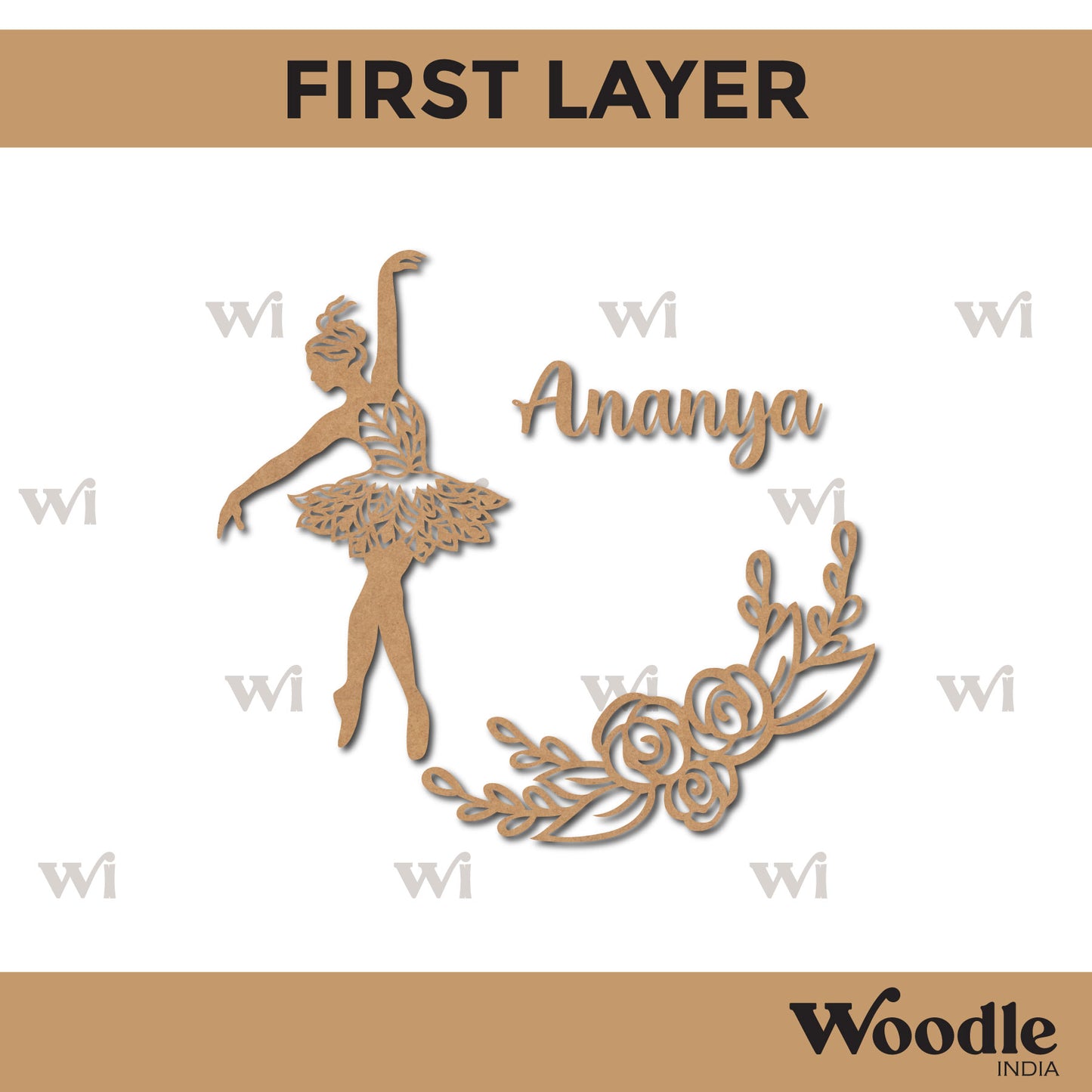 Dancing Girl Flower Nameplate MDF Design 1