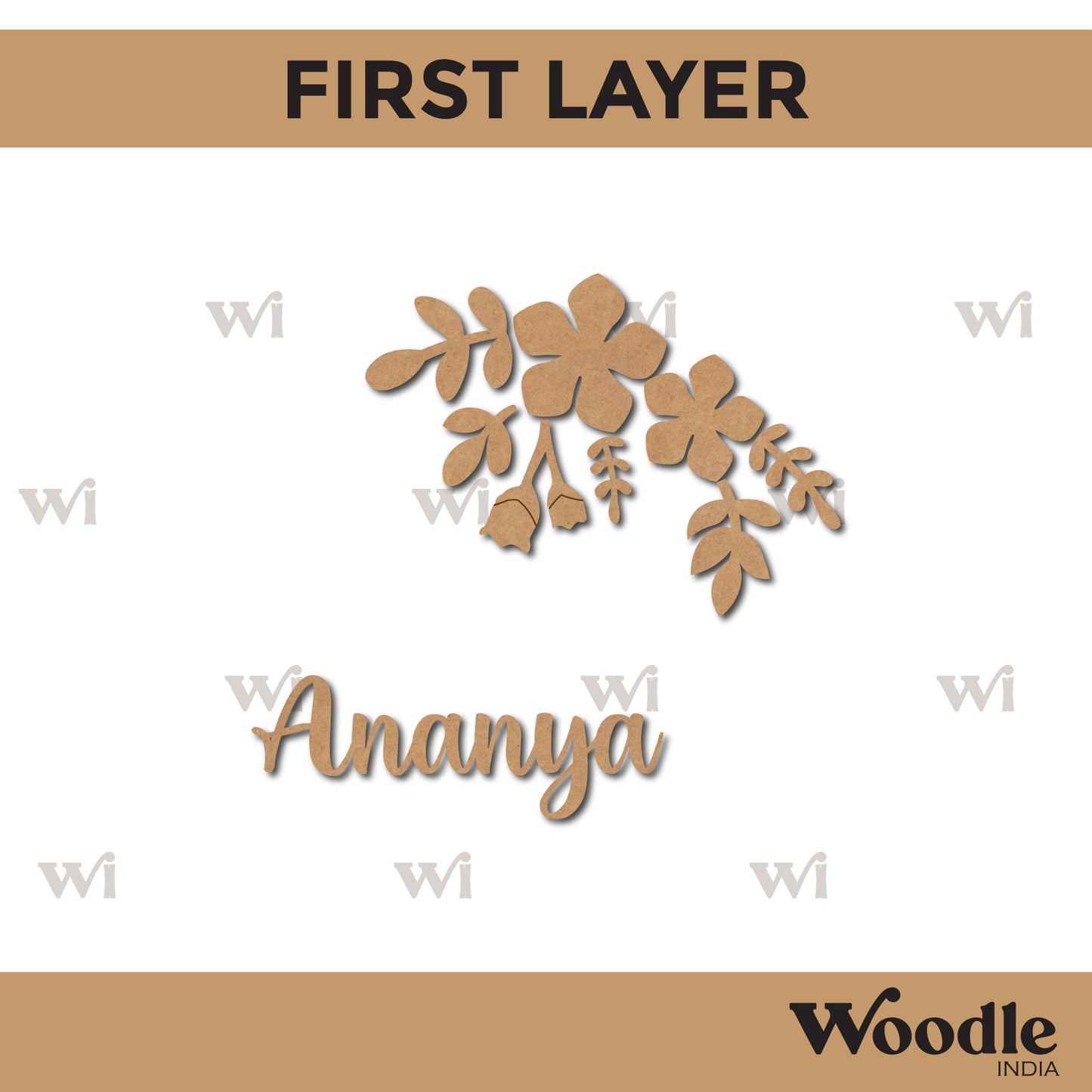 Flower Leaves Nameplate MDF Design