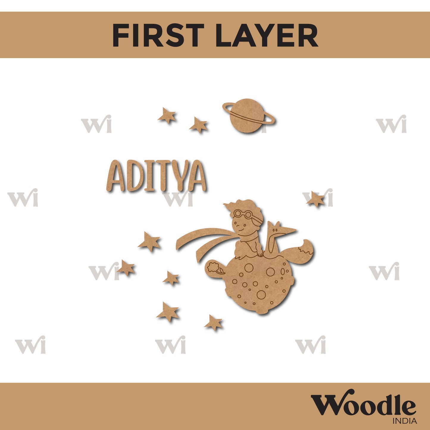 Child Fox Space Nameplate MDF Design