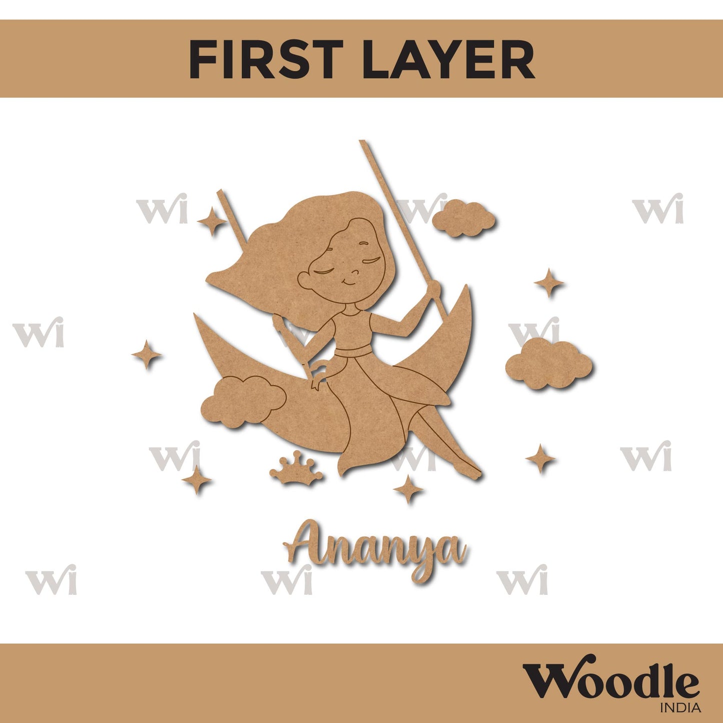 Girl Moon Cloud Swing Nameplate MDF Design