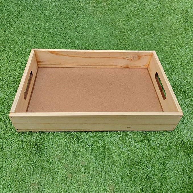 Pinewood Rectangle Wooden Tray With Handles
