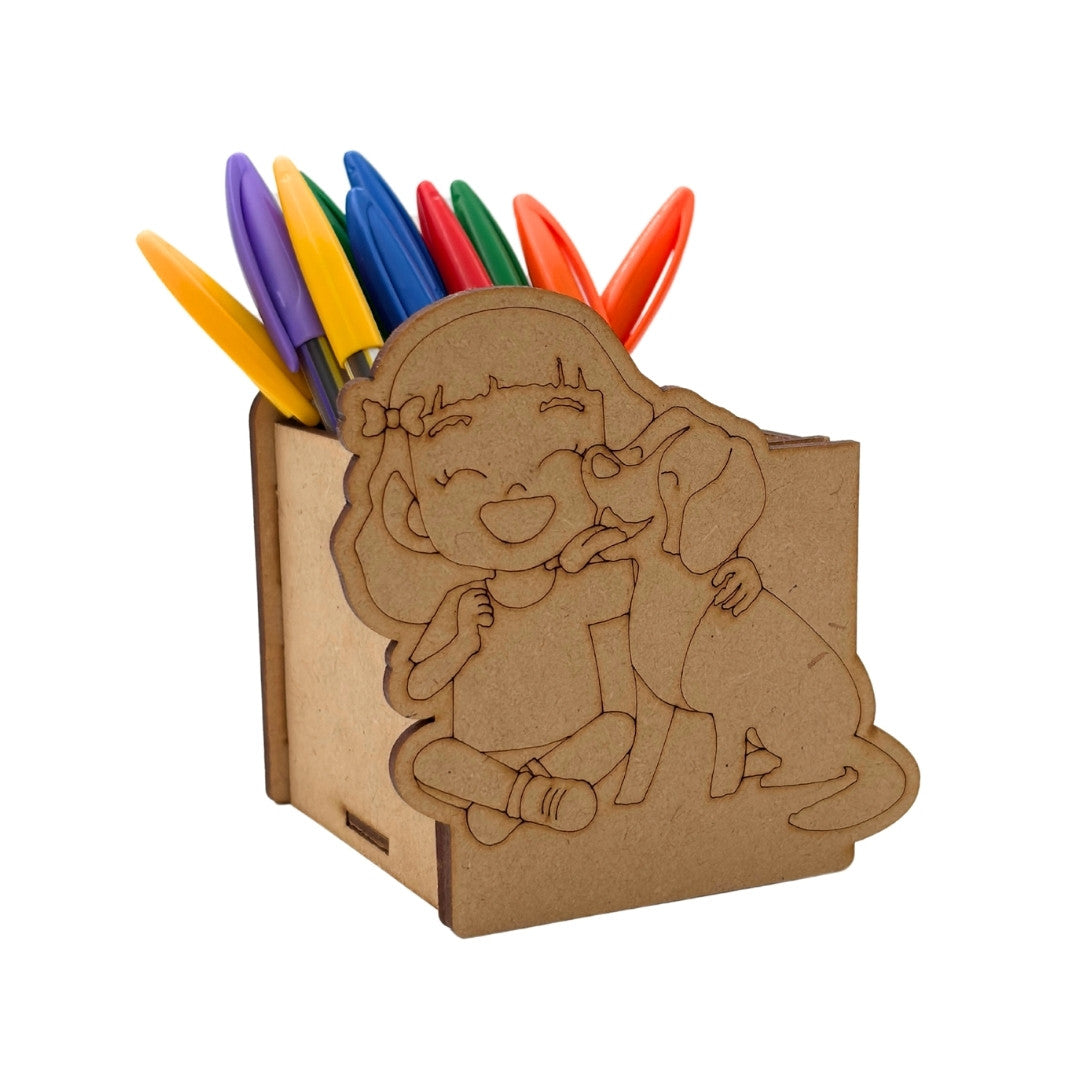 Girl With Dog Pen Stand MDF Design 1