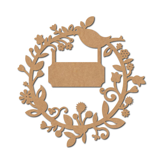 Bird Flower Leaves Nameplate MDF Design