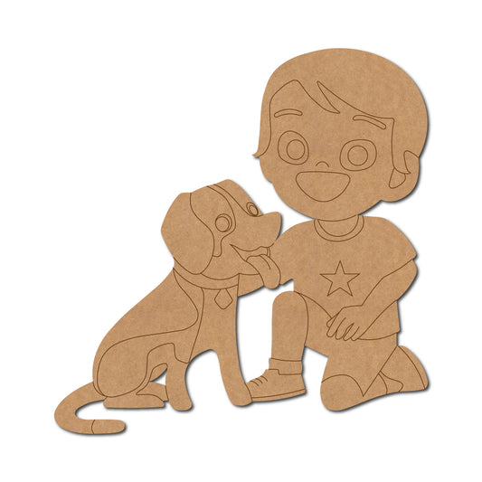 Boy With Dog Pre Marked MDF Design 3