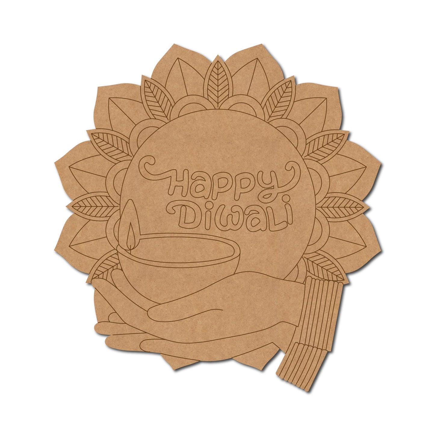 Diya Happy Diwali Text Pre Marked Base MDF Design 1