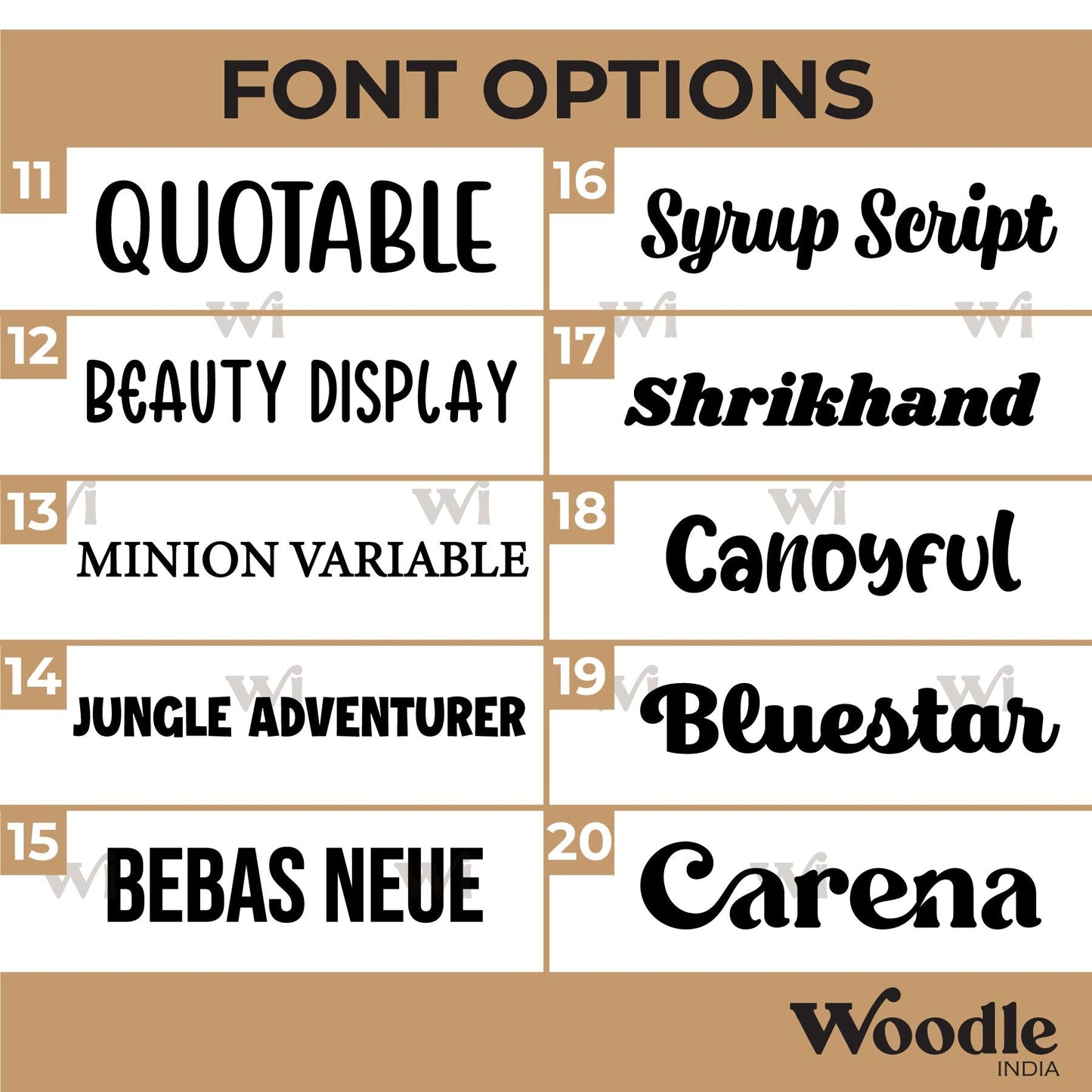 Animals Nameplate MDF Design Font Options