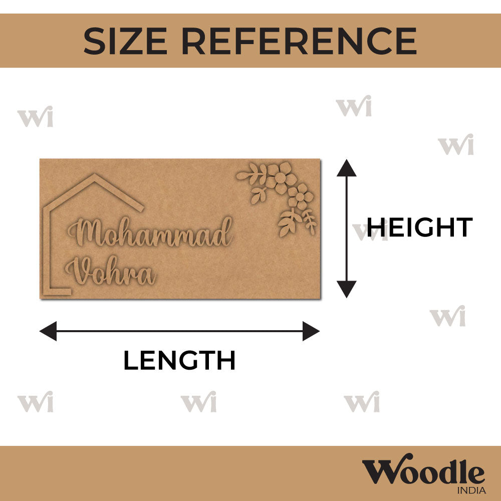 Flower Leaves House Nameplate MDF Design 1