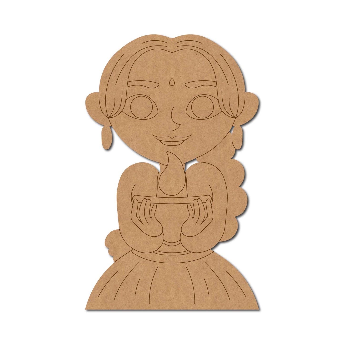 Girl With Diya Pre Marked MDF Design 1