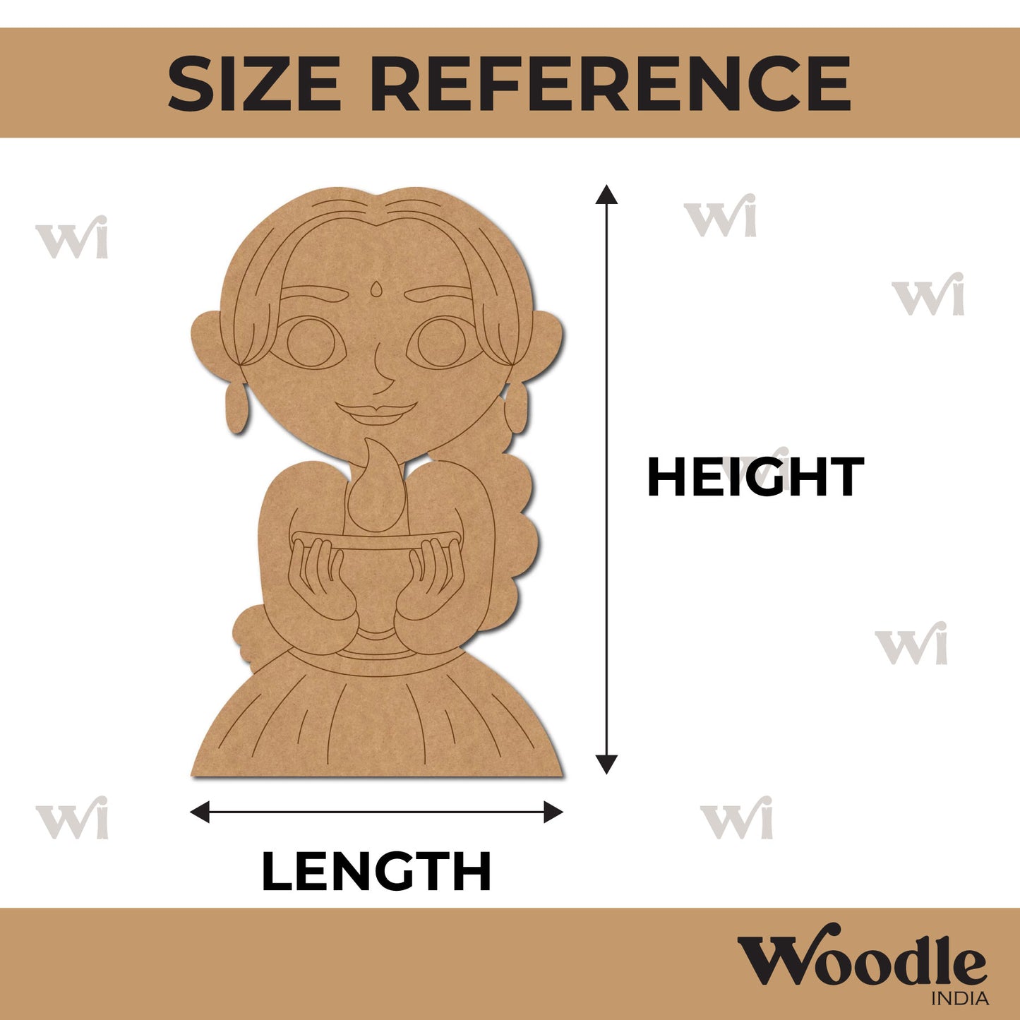 Girl With Diya Pre Marked MDF Design 1
