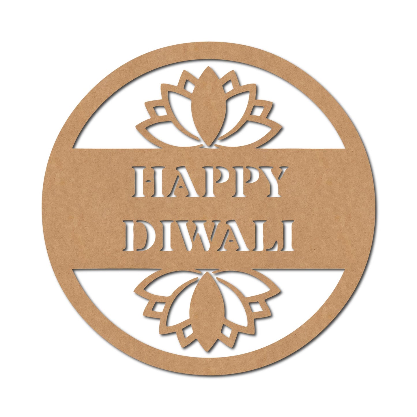Happy Diwali Text Lotus Cutout MDF Design