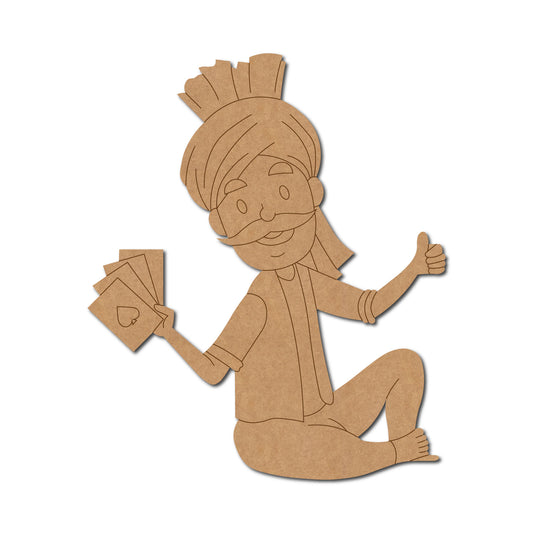 Haryanvi Man Playing Poker Pre Marked MDF Design 1