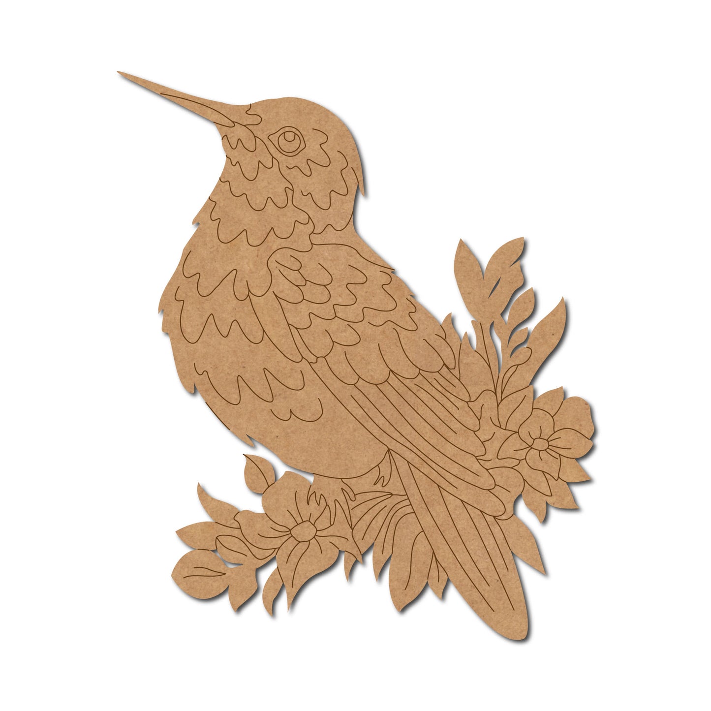 Humming Bird With Flowers Pre Marked MDF Design 1