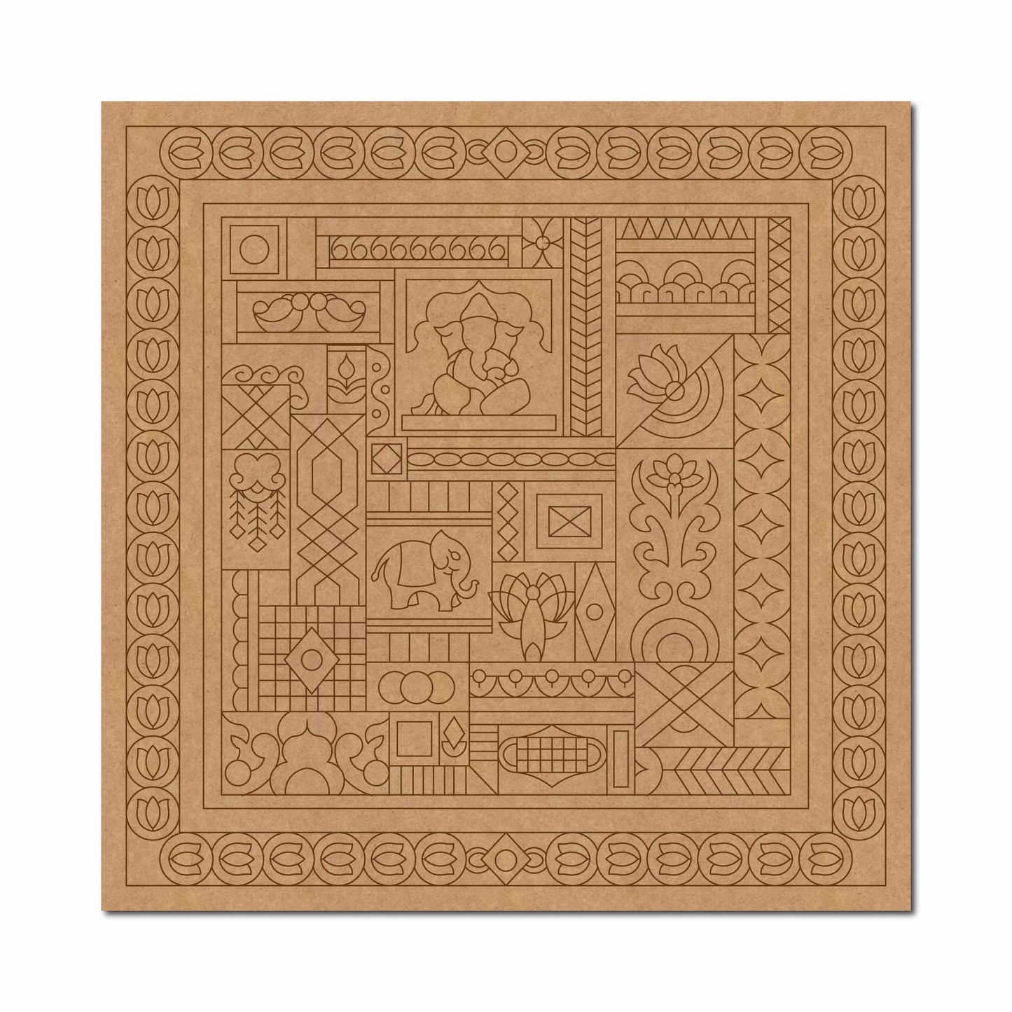 Lippan Ganesha Lotus Pre Marked Base MDF Design 1
