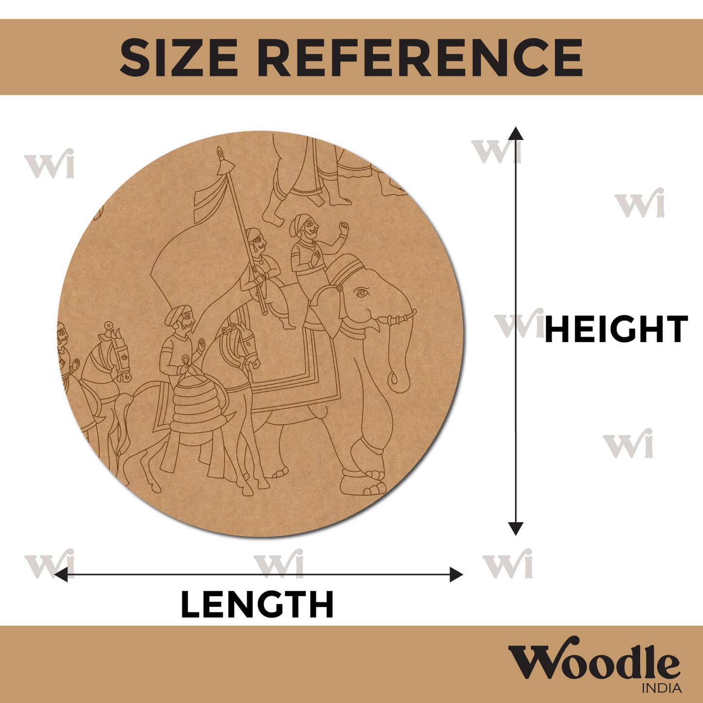 Madhubani Elephant Mughal Pre Marked Round MDF Design 1