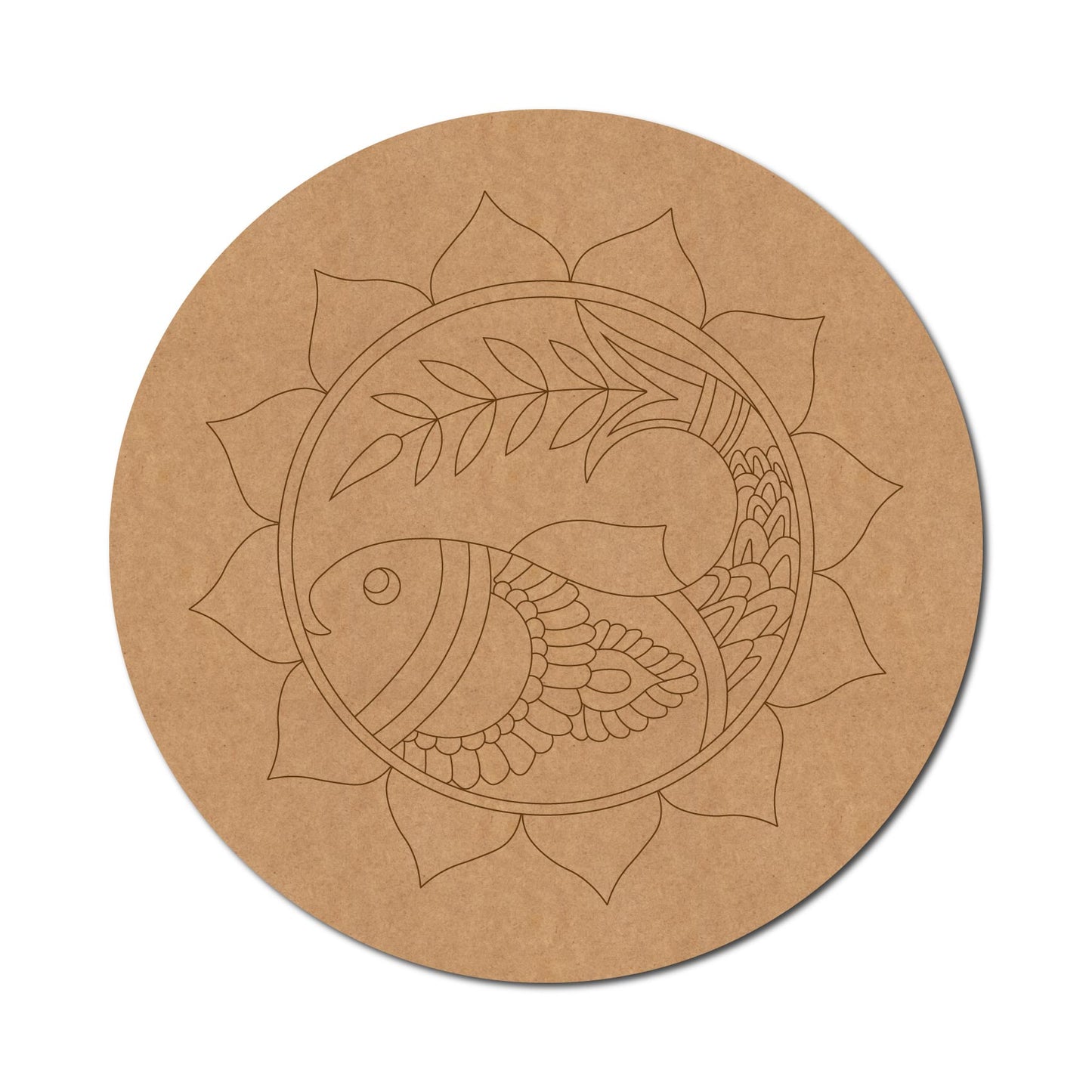 Madhubani Fish Pre Marked Round MDF Design 2
