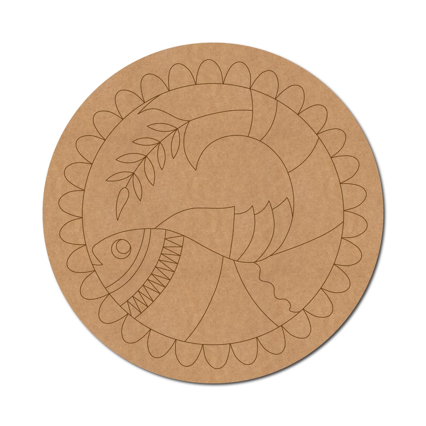 Madhubani Fish Pre Marked Round MDF Design 3