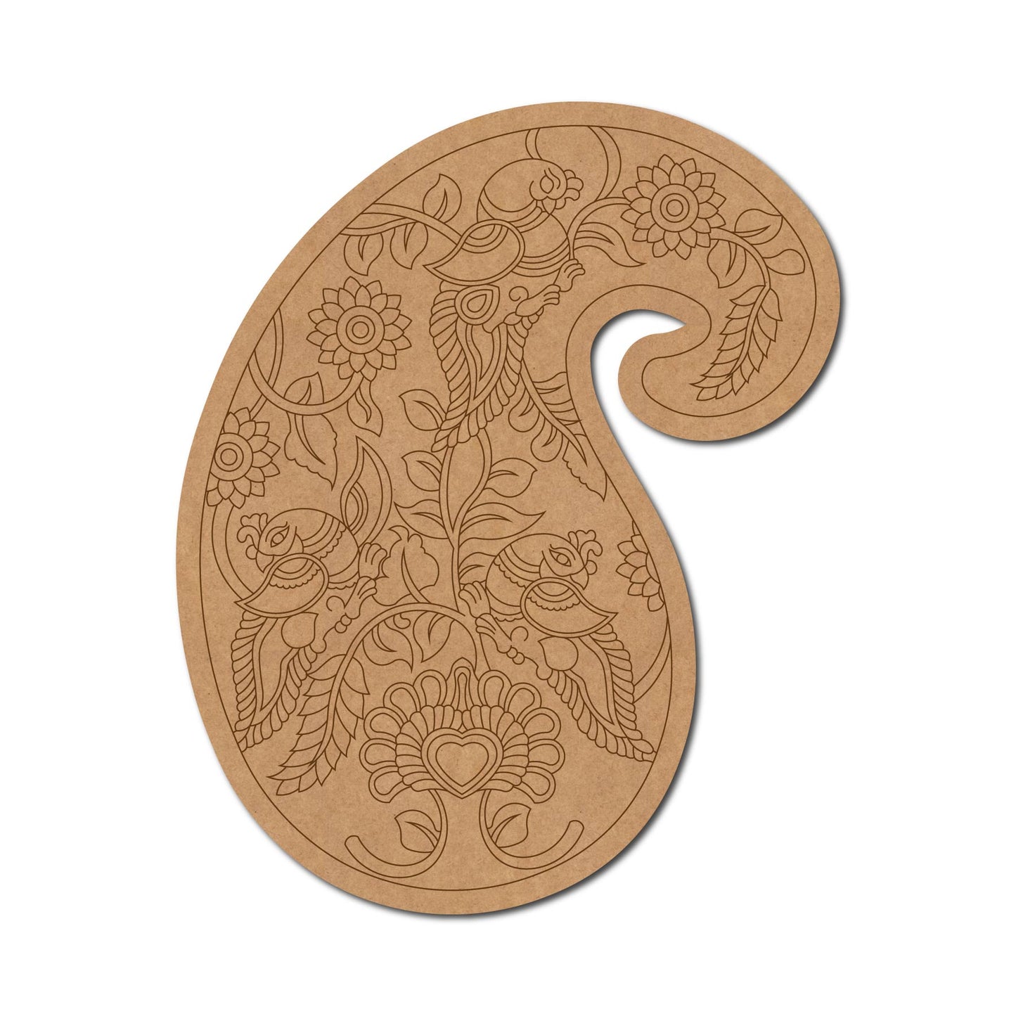 Madhubani Peacock Paisley Pre Marked MDF Design 1