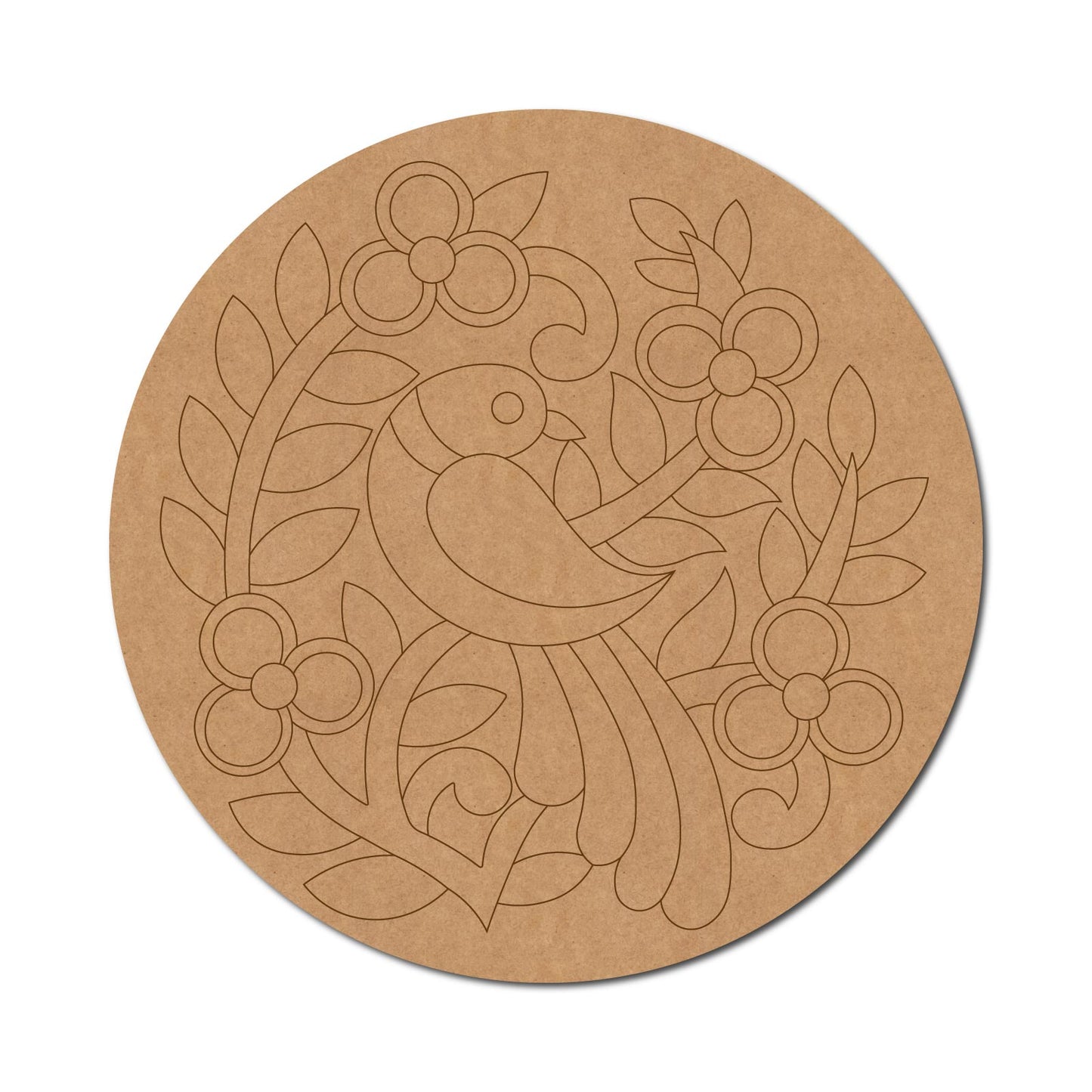 Madhubani Peacock Pre Marked Round MDF Design 4