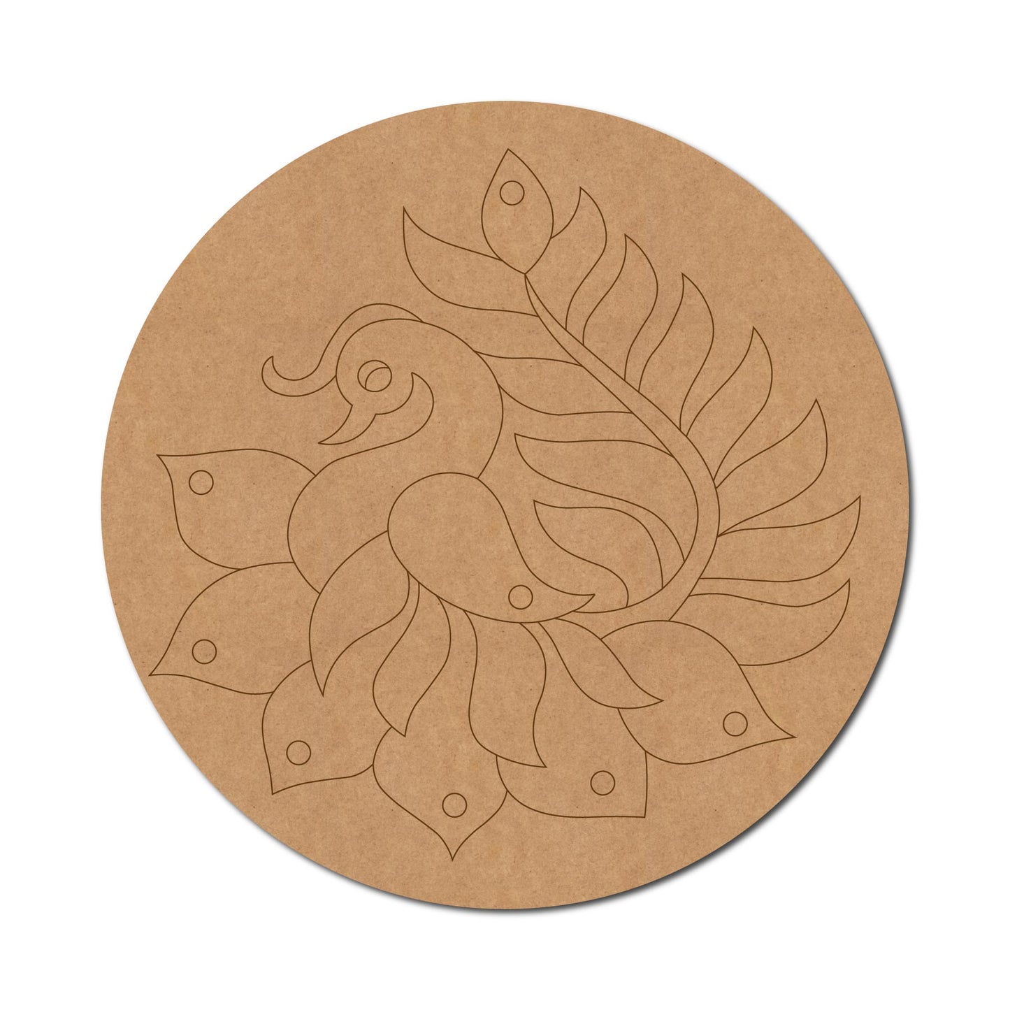 Madhubani Peacock Pre Marked Round MDF Design 5