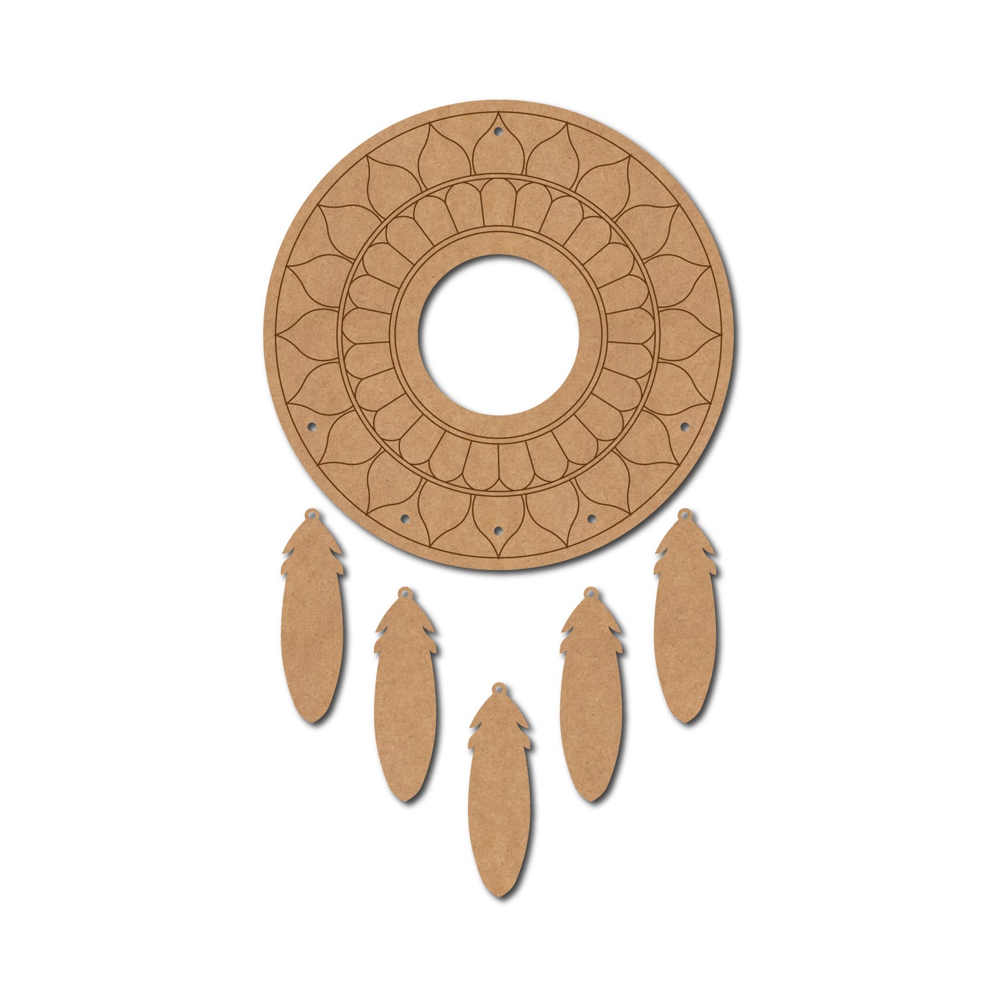 Mandala Round Feather Hanging Pre Marked MDF Design