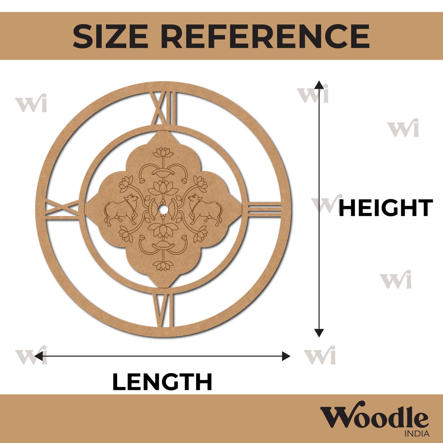 Pichwai Cow Lotus Clock Pre Marked MDF Design 1