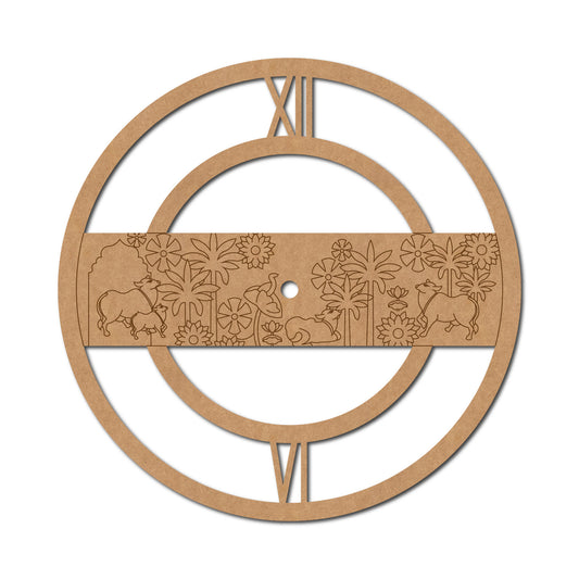 Pichwai Cow Lotus Clock Pre Marked MDF Design 2