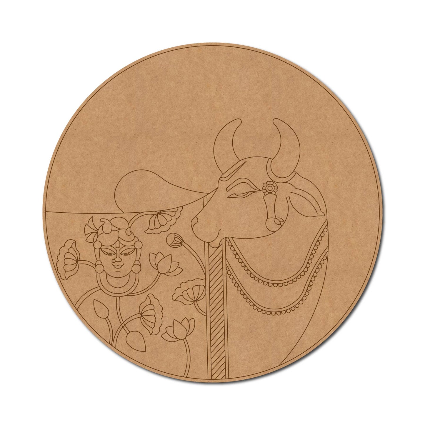 Pichwai Cow Shrinath Ji Pre Marked Round MDF Design 1