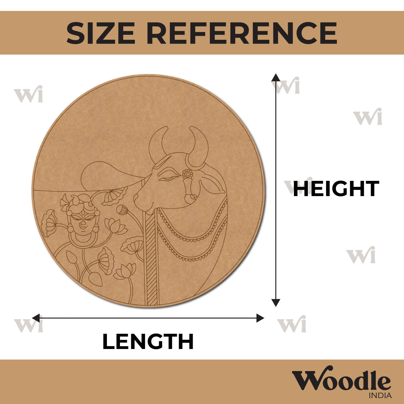 Pichwai Cow Shrinath Ji Pre Marked Round MDF Design 1