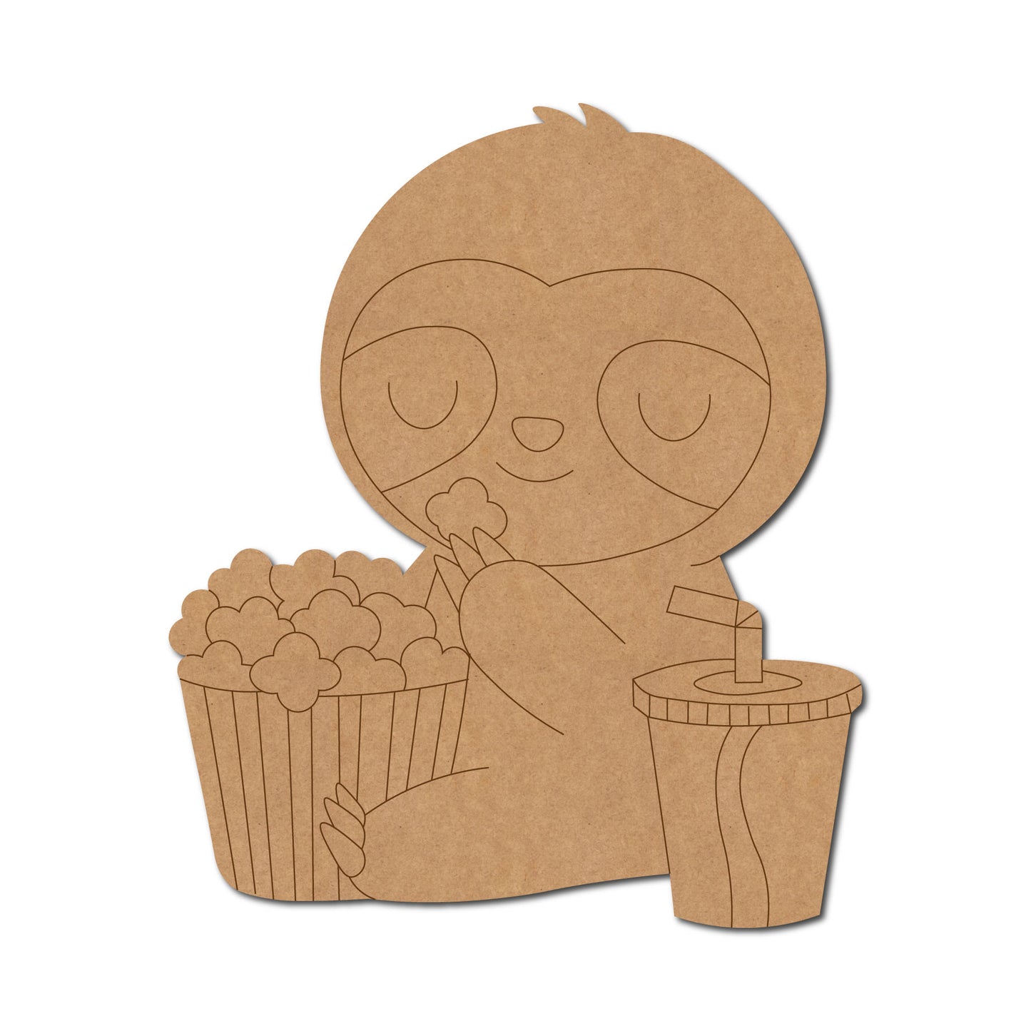 Sloth Eating Popcorn Pre Marked MDF Design 1