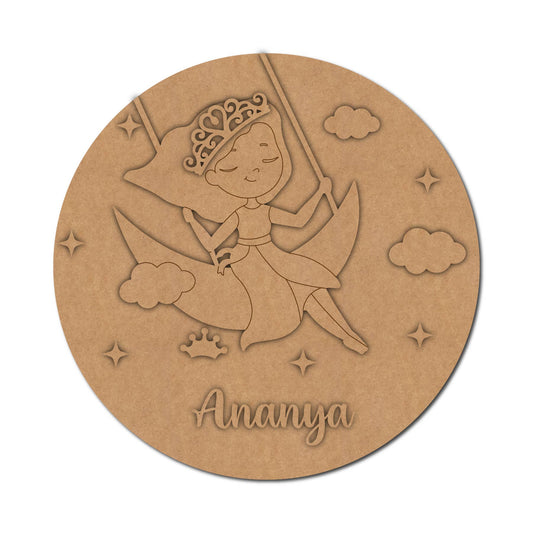 Girl Moon Cloud Swing Nameplate MDF Design