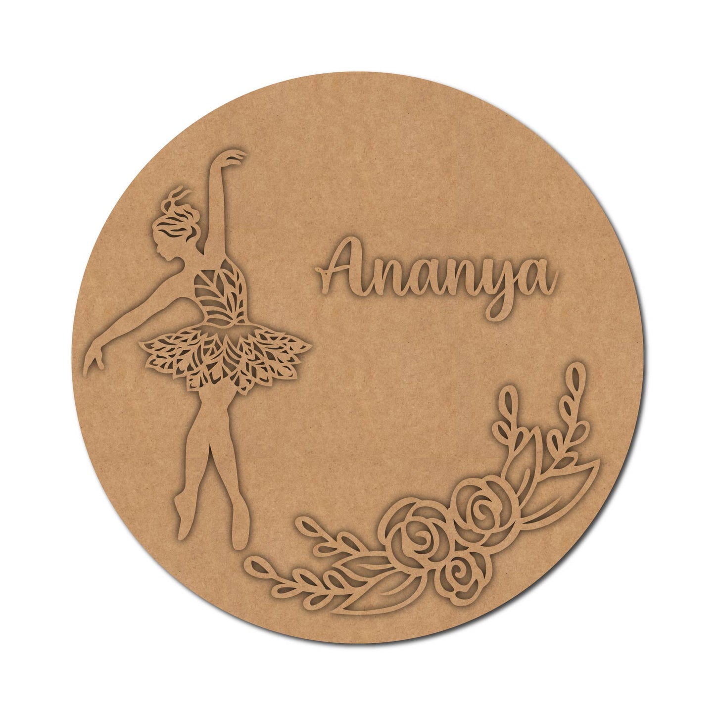 Dancing Girl Flower Nameplate MDF Design 1