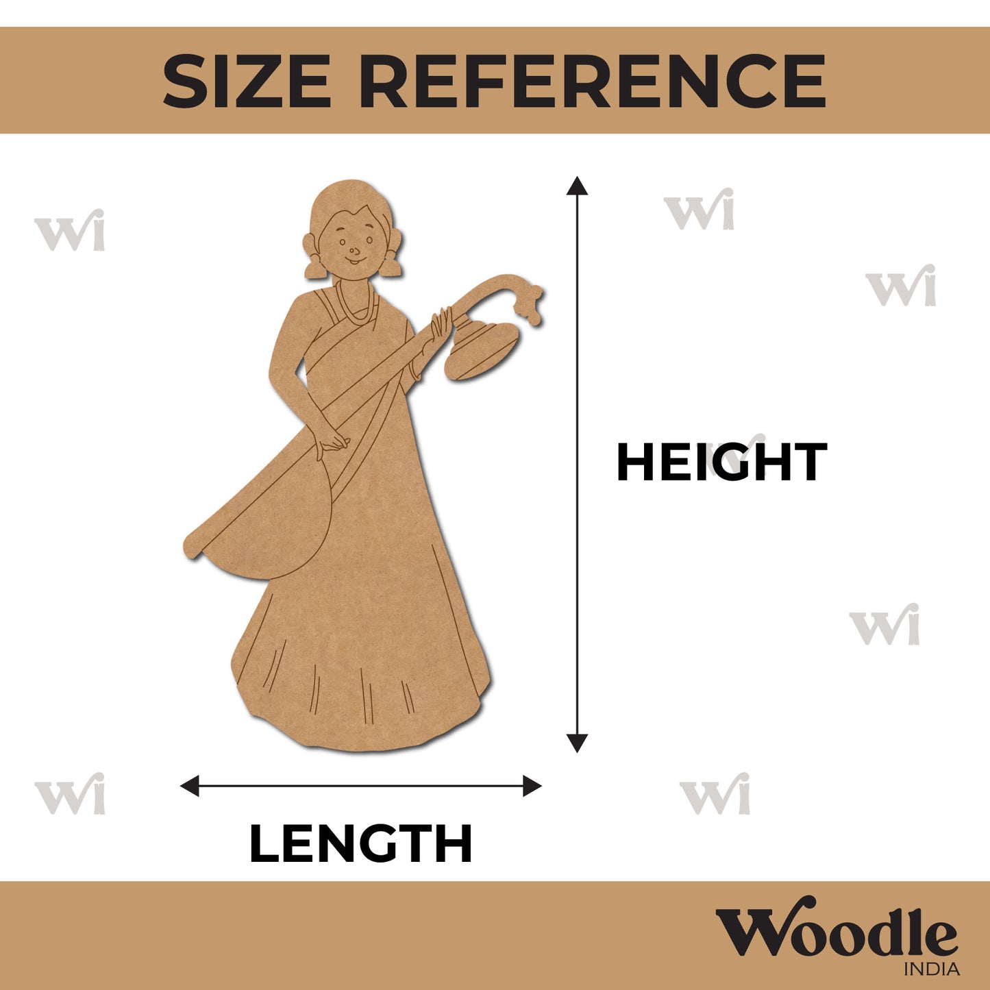 Woman Playing Veena Pre Marked MDF Design 1