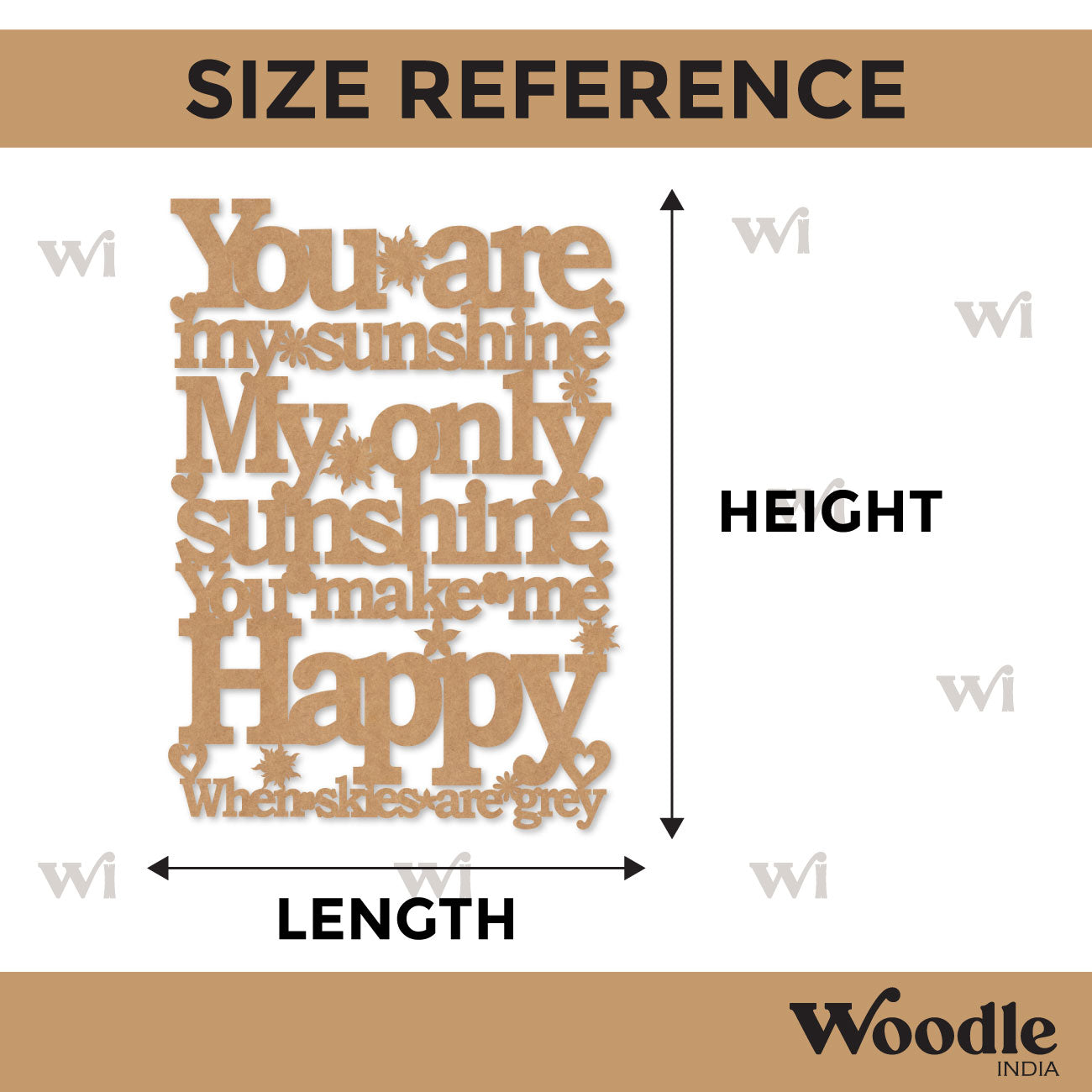 You Are My Sunshine Text Cutout MDF Design Size