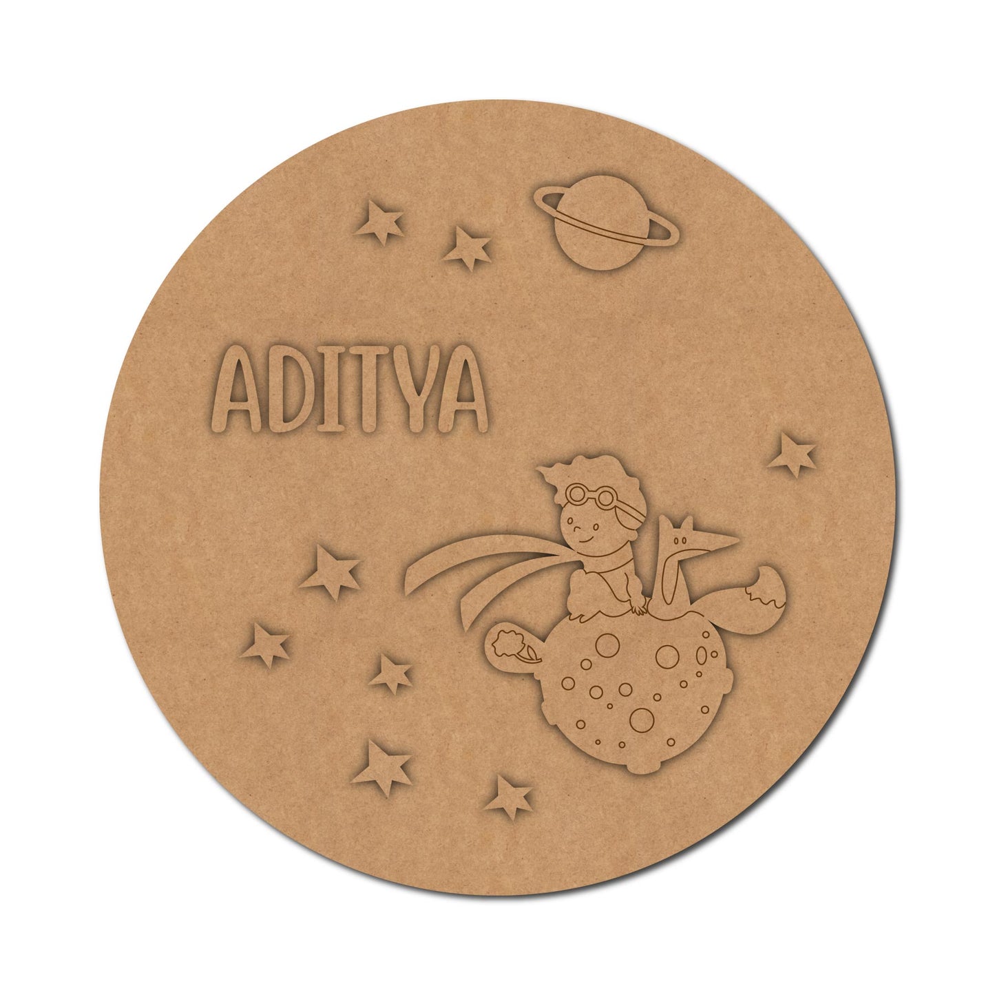 Child Fox Space Nameplate MDF Design