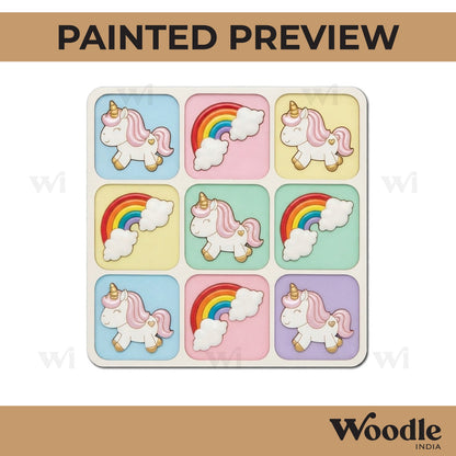Unicorn Rainbow Tic Tac Toe Pre Marked MDF Design 1