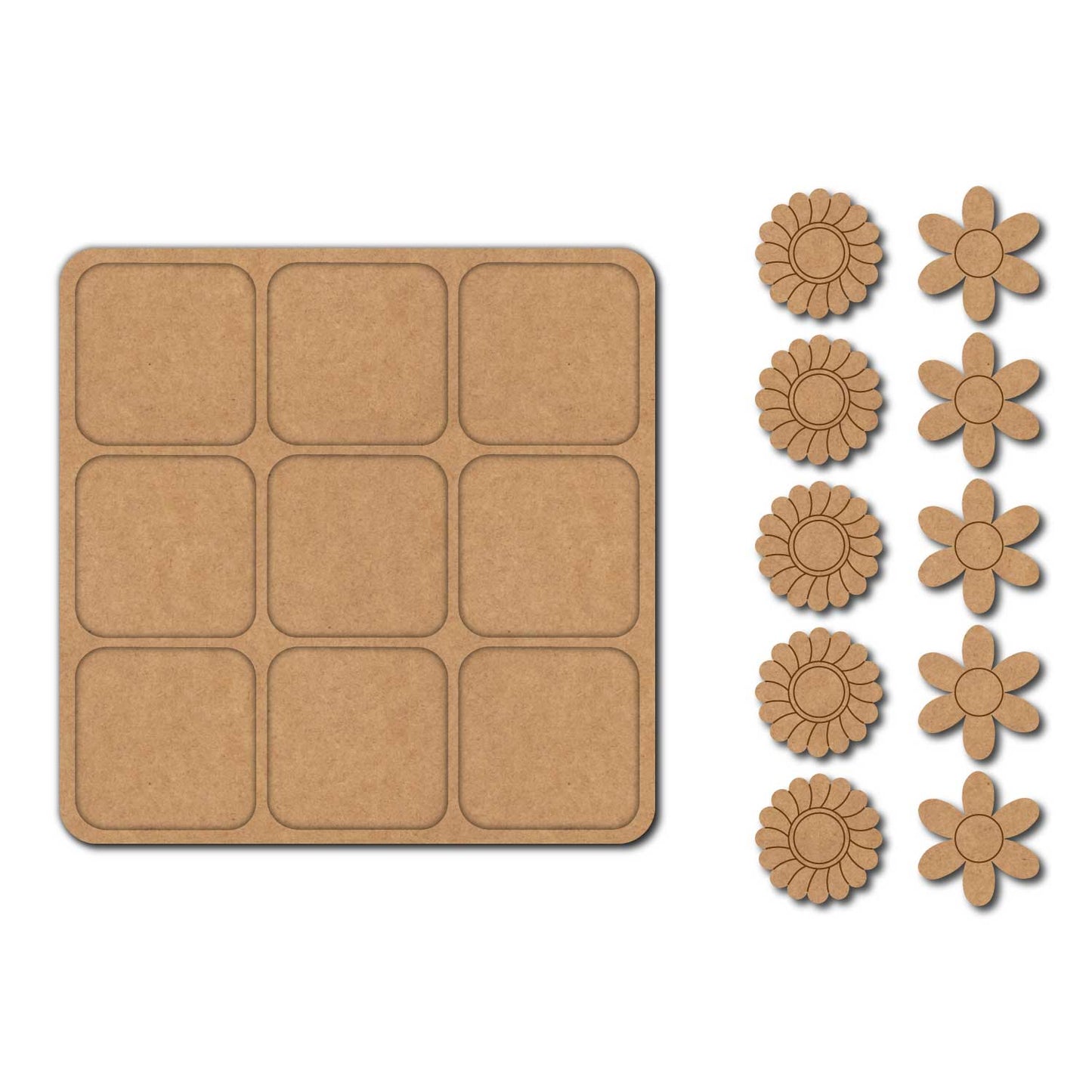 Flowers Tic Tac Toe Pre Marked MDF Design 1