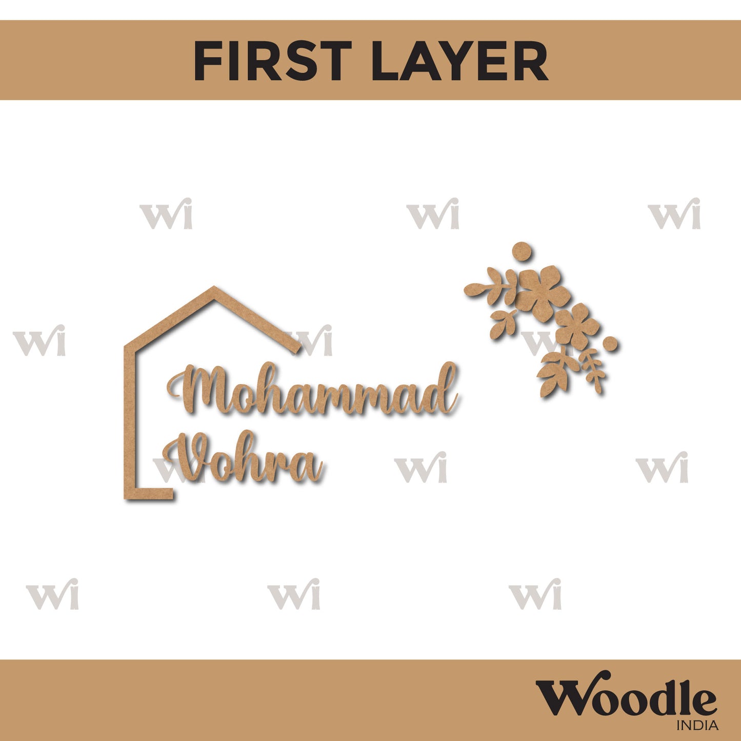 Flower Leaves House Nameplate MDF Design 1