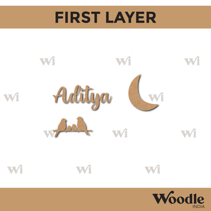 Cloud Bird Moon Nameplate MDF Design 1