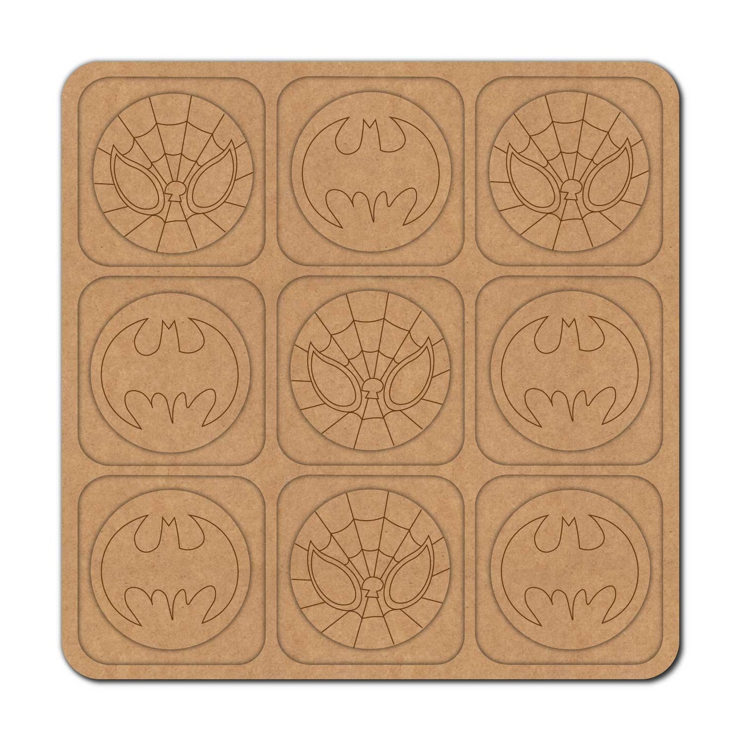 Batman Spiderman Tic Tac Toe Pre Marked MDF Design 1