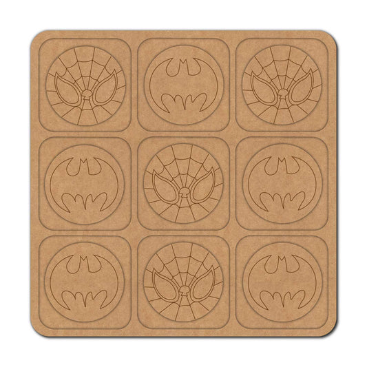 Batman Spiderman Tic Tac Toe Pre Marked MDF Design 1