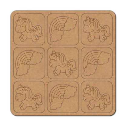 Unicorn & Rainbow Tic Tac Toe Pre Marked MDF Design 1