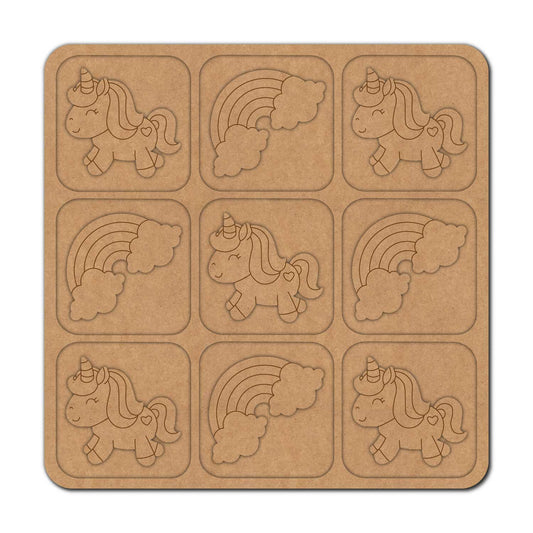Unicorn & Rainbow Tic Tac Toe Pre Marked MDF Design 1