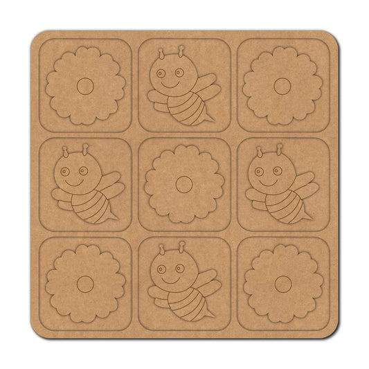 Bee Flower Tic Tac Toe Pre Marked MDF Design 1