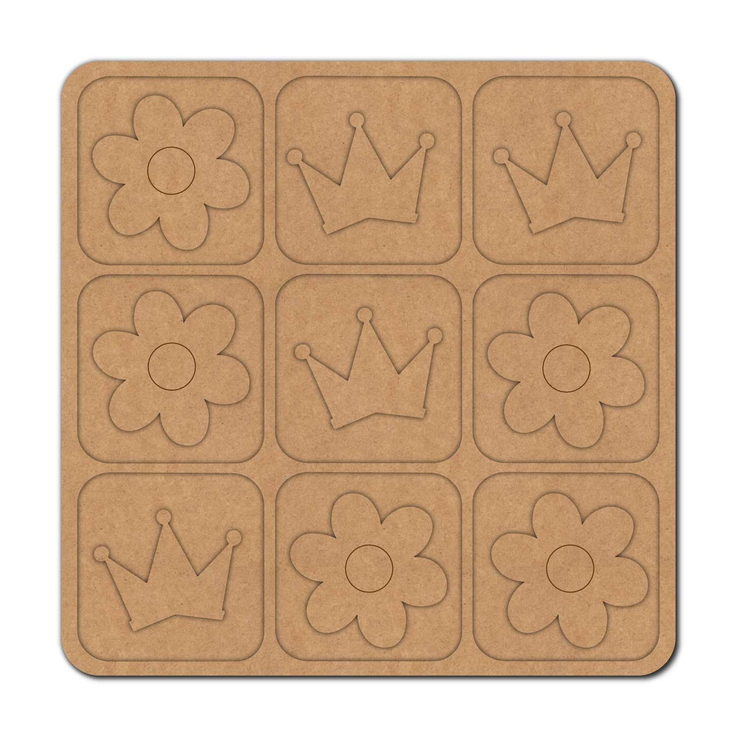 Flower Crown Tic Tac Toe Pre Marked MDF Design 1