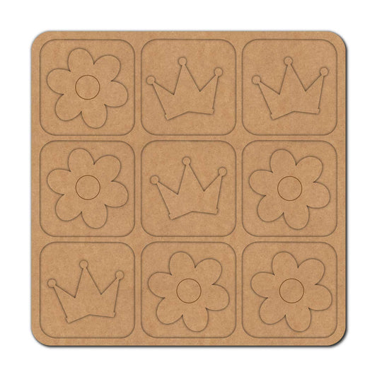 Flower Crown Tic Tac Toe Pre Marked MDF Design 1