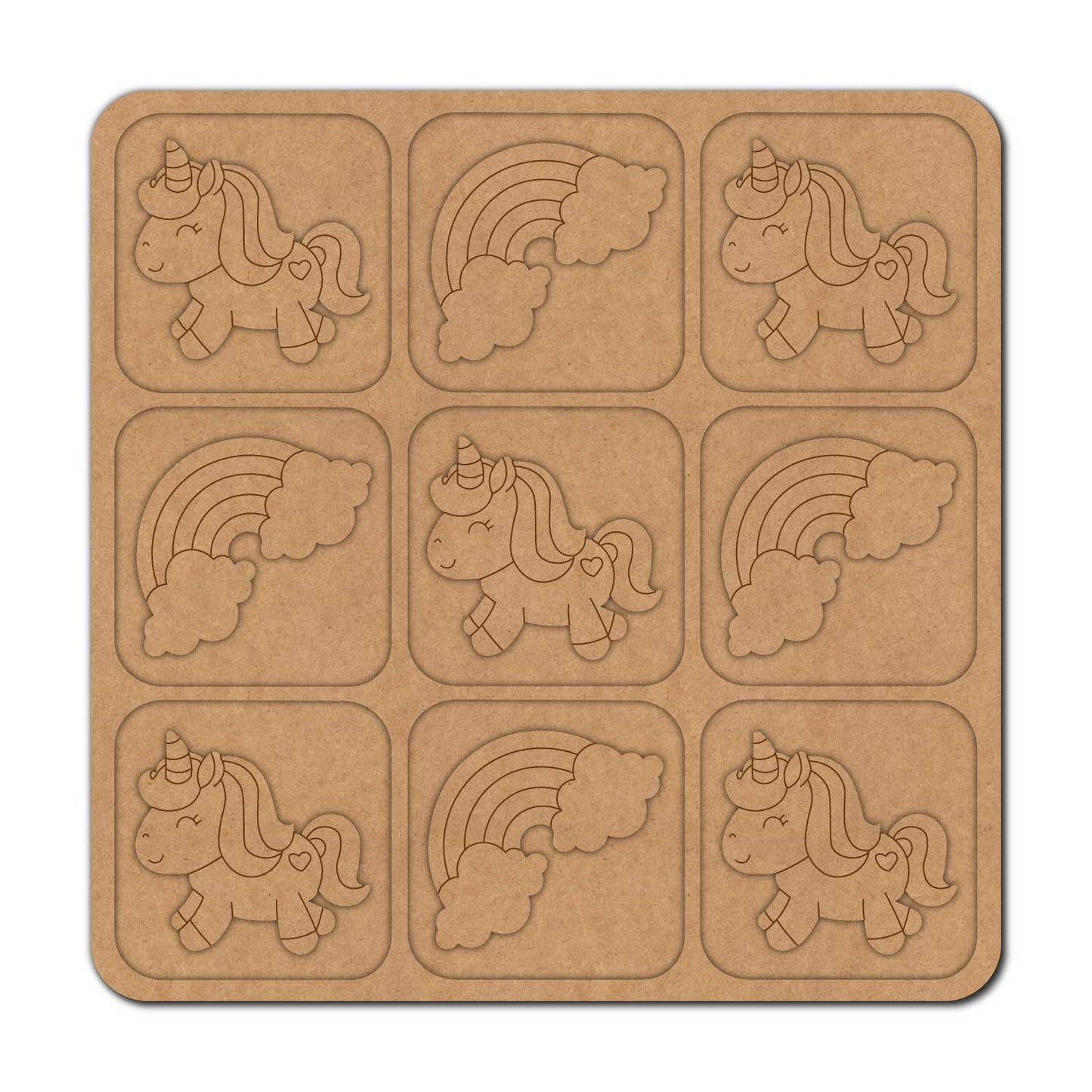 Unicorn Rainbow Tic Tac Toe Pre Marked MDF Design 1