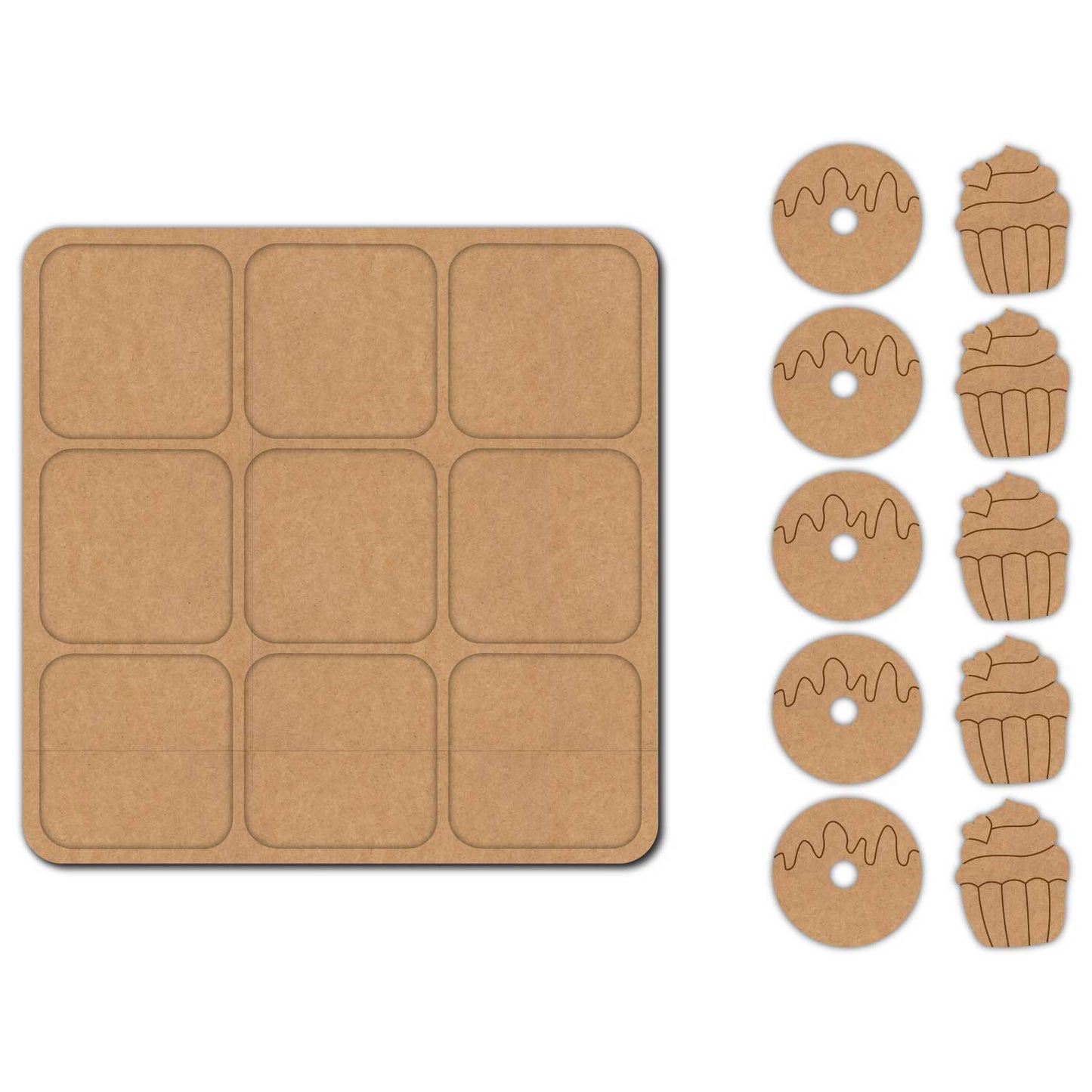 Donut Cupcake Tic Tac Toe Pre Marked MDF Design 1