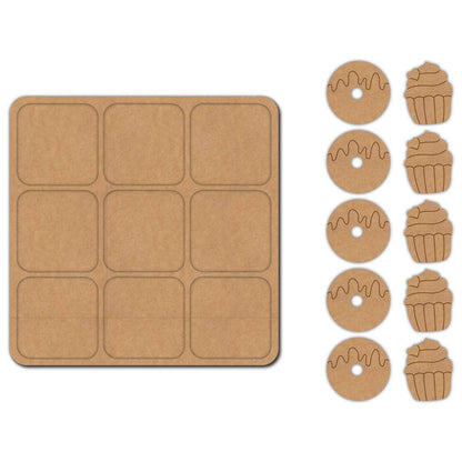 Donut Cupcake Tic Tac Toe Pre Marked MDF Design 1