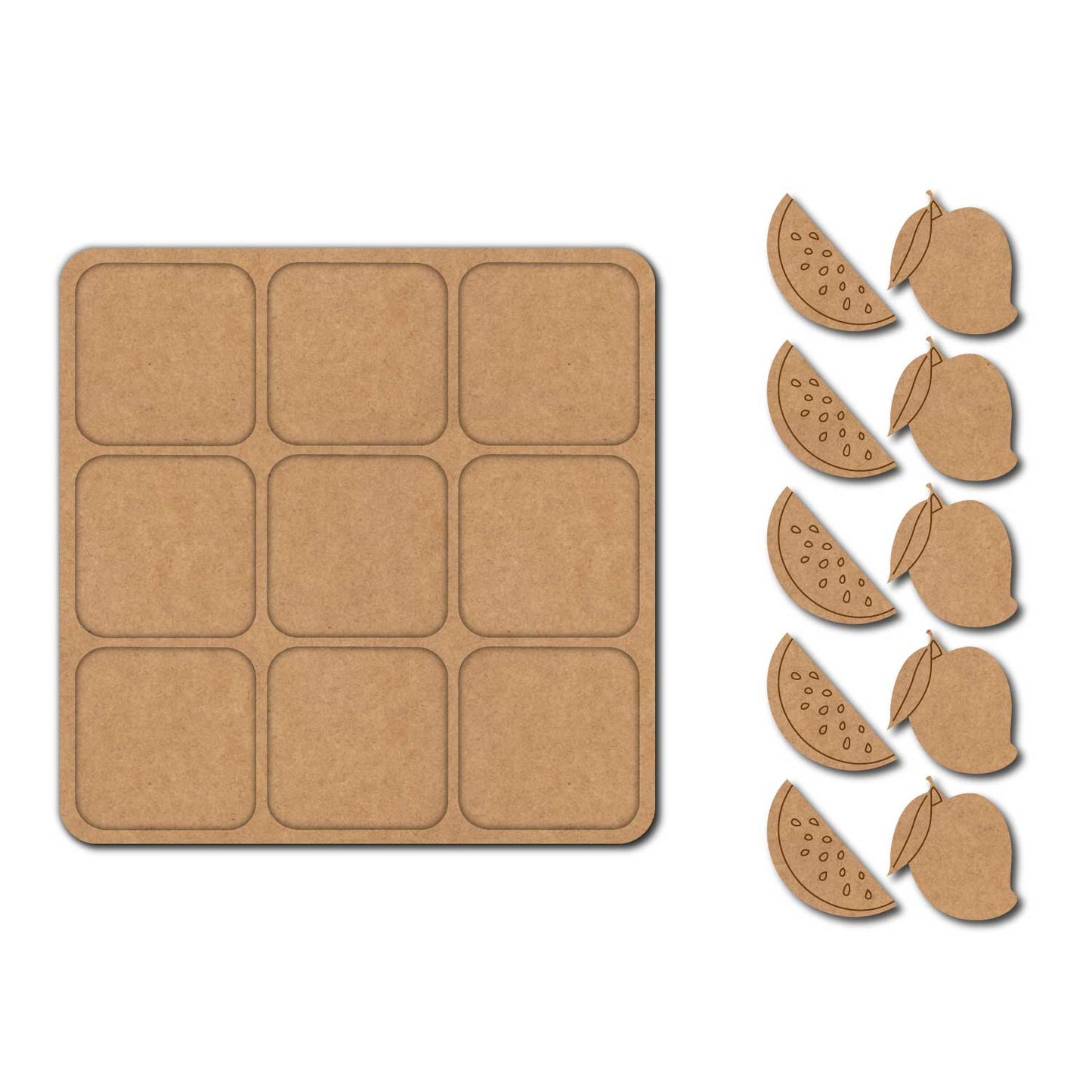 Fruits Tic Tac Toe Pre Marked MDF Design 2