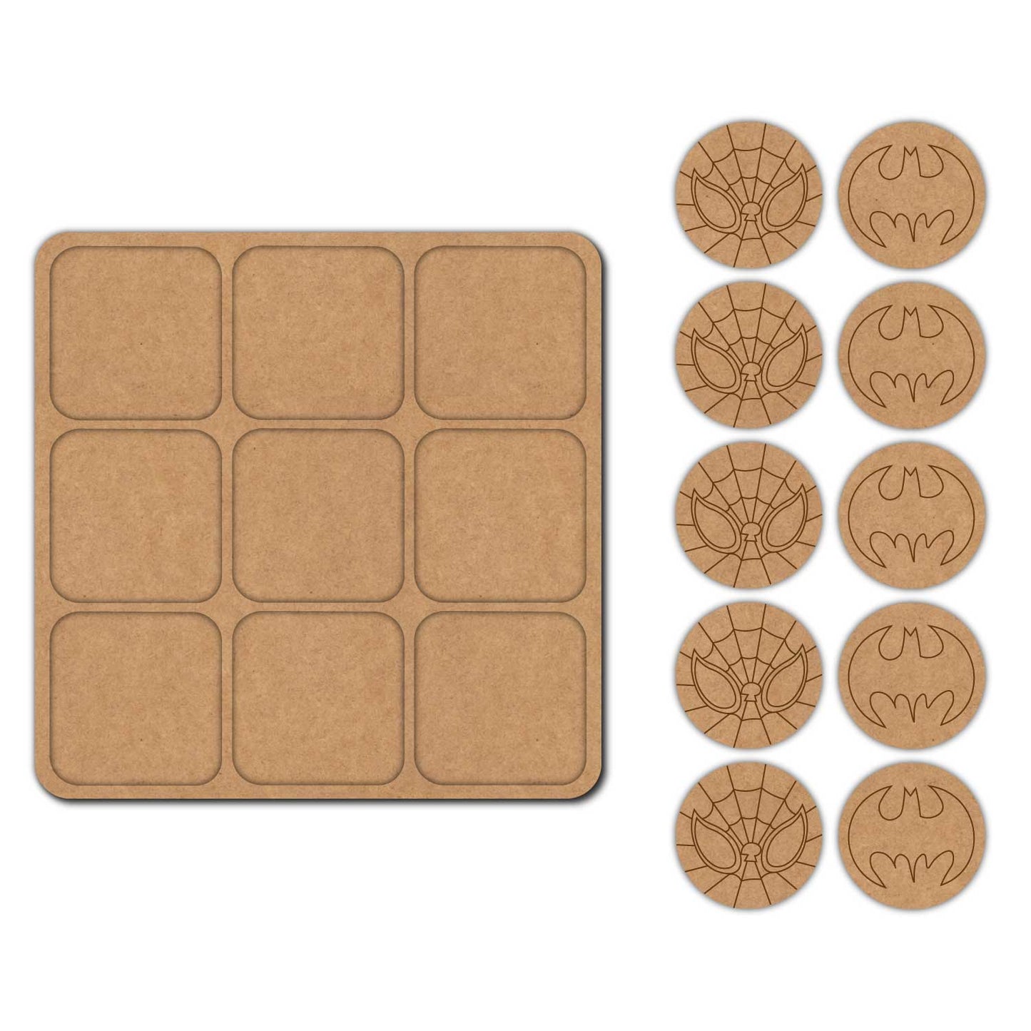 Batman Spiderman Tic Tac Toe Pre Marked MDF Design 1
